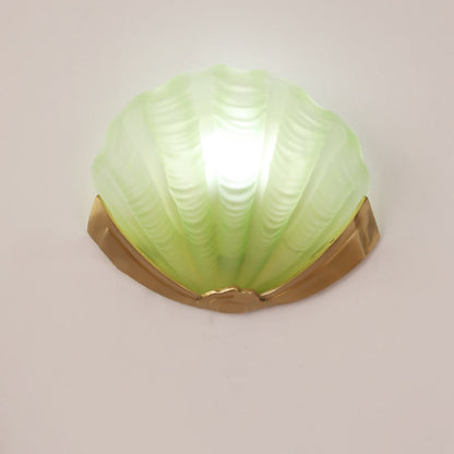 Kirielle Art Deco Brass Wall Sconce with Shell-Shaped Glass Shade for Bedroom