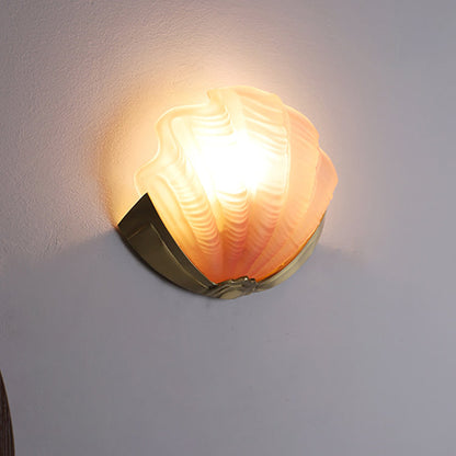 Kirielle Art Deco Brass Wall Sconce with Shell-Shaped Glass Shade for Bedroom