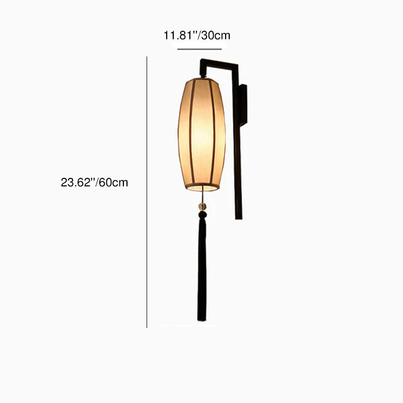 Ostara Chinese-Style Painted Fabric Lantern Wall Sconce with Tassel for Hallway