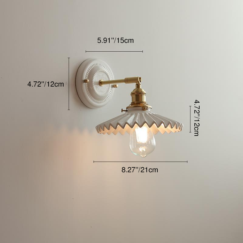 Maribelle Traditional Brass Round Ceramic Wall Sconce for Bedroom and Living Room