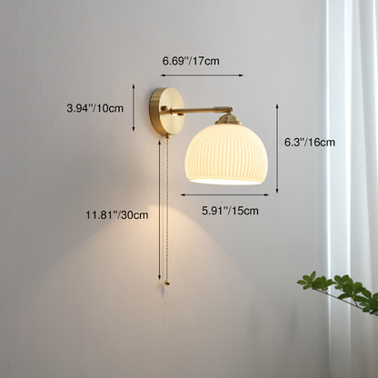 Lumelle Contemporary Brass Striped Glass Wall Sconce with Pull Cord for Bedroom