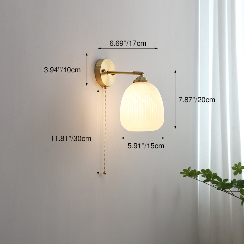 Lumelle Contemporary Brass Striped Glass Wall Sconce with Pull Cord for Bedroom