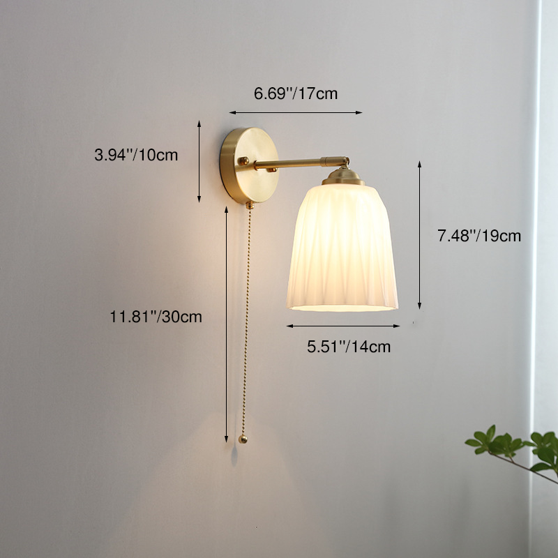 Lumelle Contemporary Brass Striped Glass Wall Sconce with Pull Cord for Bedroom