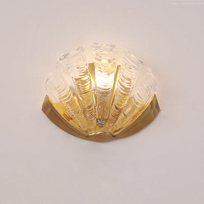 Kirielle Art Deco Brass Wall Sconce with Shell-Shaped Glass Shade for Bedroom