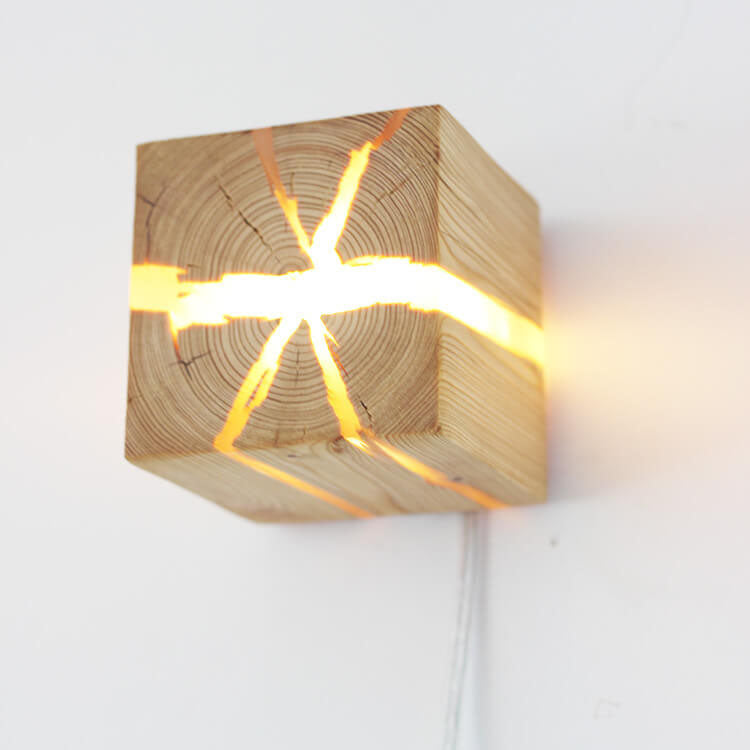 Dorienne Modern Cracked Wood Square Wall Sconce for Bedside and Mirror Lighting