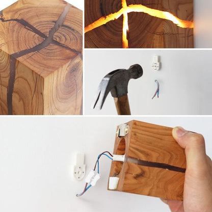 Dorienne Modern Cracked Wood Square Wall Sconce for Bedside and Mirror Lighting