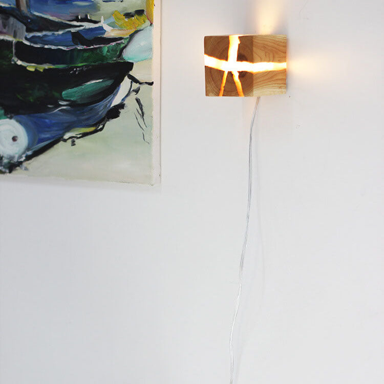 Dorienne Modern Cracked Wood Square Wall Sconce for Bedside and Mirror Lighting
