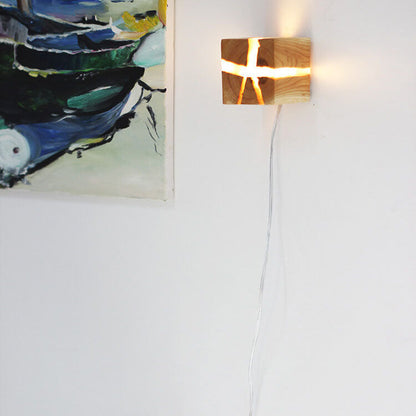 Dorienne Modern Cracked Wood Square Wall Sconce for Bedside and Mirror Lighting