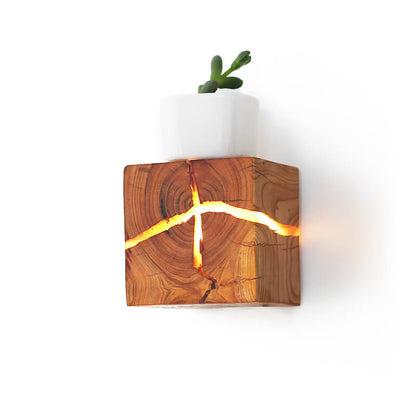 Dorienne Modern Cracked Wood Square Wall Sconce for Bedside and Mirror Lighting