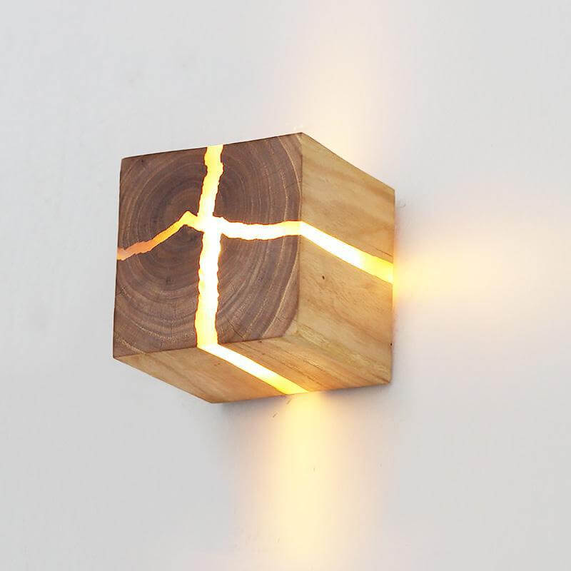 Dorienne Modern Cracked Wood Square Wall Sconce for Bedside and Mirror Lighting
