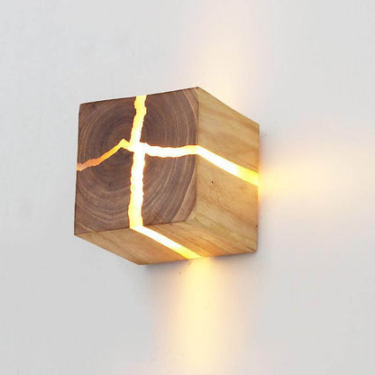 Dorienne Modern Cracked Wood Square Wall Sconce for Bedside and Mirror Lighting