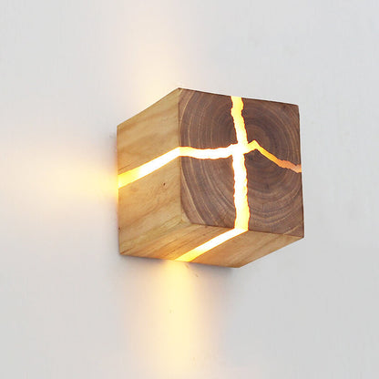 Dorienne Modern Cracked Wood Square Wall Sconce for Bedside and Mirror Lighting