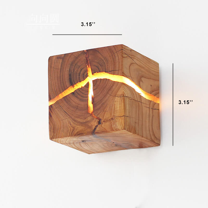 Dorienne Modern Cracked Wood Square Wall Sconce for Bedside and Mirror Lighting
