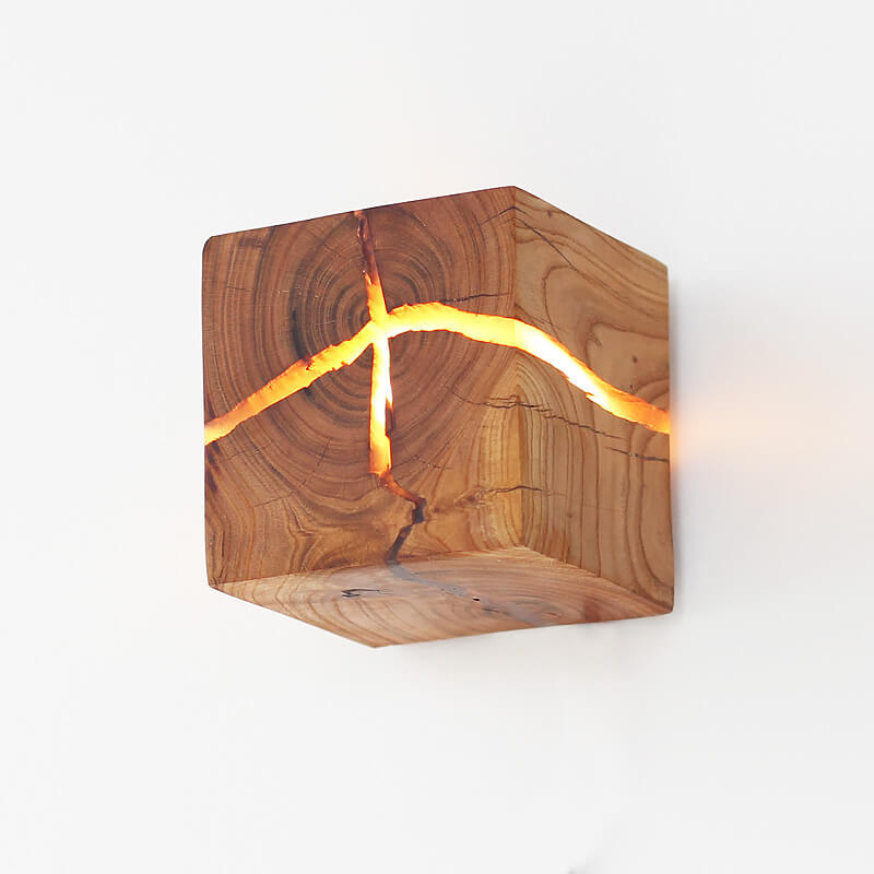Dorienne Modern Cracked Wood Square Wall Sconce for Bedside and Mirror Lighting
