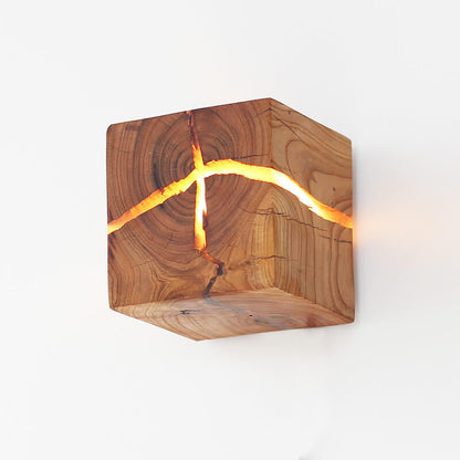 Dorienne Modern Cracked Wood Square Wall Sconce for Bedside and Mirror Lighting