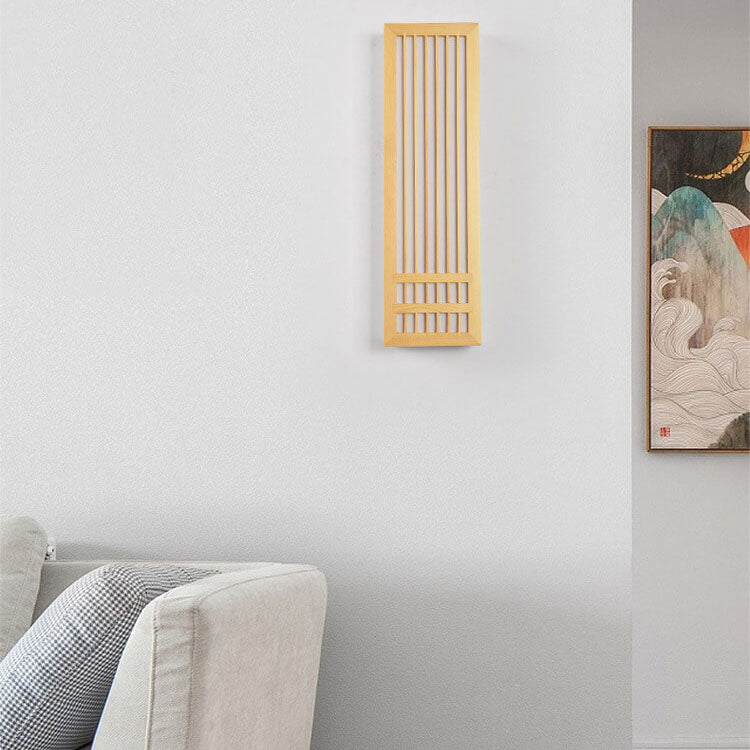 Florentia Japanese Solid Wood Rectangular LED Wall Sconce for Living Room Accent Walls
