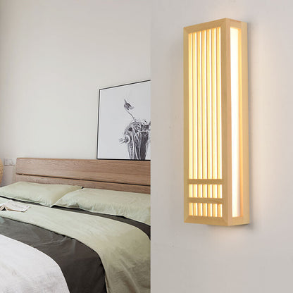 Florentia Japanese Solid Wood Rectangular LED Wall Sconce for Living Room Accent Walls