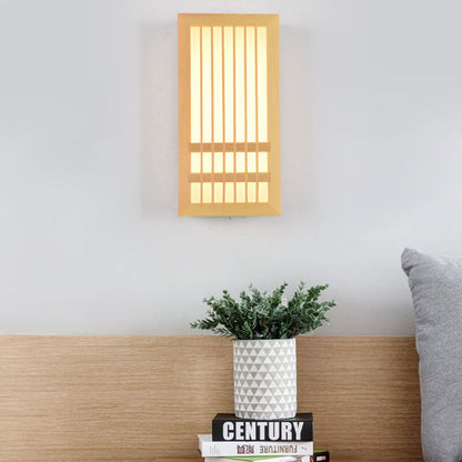 Florentia Japanese Solid Wood Rectangular LED Wall Sconce for Living Room Accent Walls