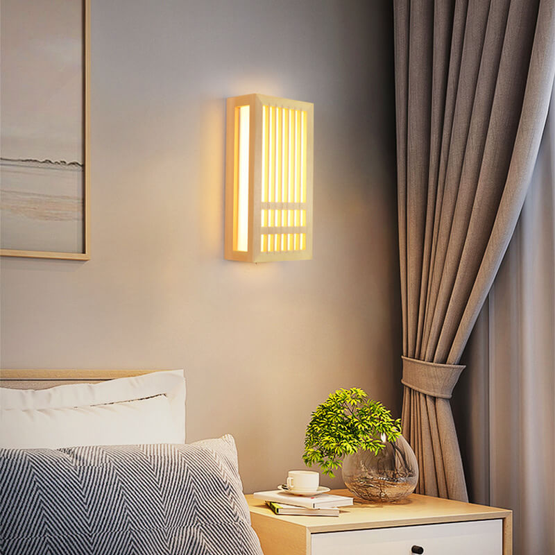 Florentia Japanese Solid Wood Rectangular LED Wall Sconce for Living Room Accent Walls