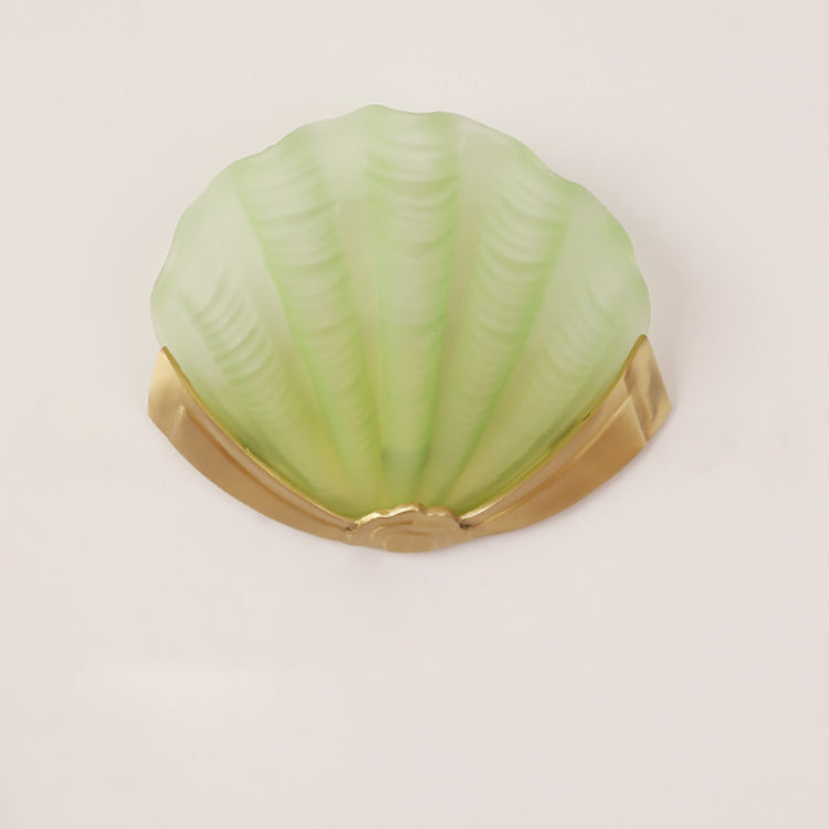 Kirielle Art Deco Brass Wall Sconce with Shell-Shaped Glass Shade for Bedroom