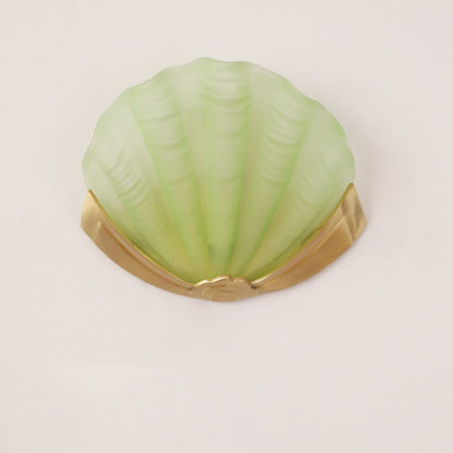 Kirielle Art Deco Brass Wall Sconce with Shell-Shaped Glass Shade for Bedroom