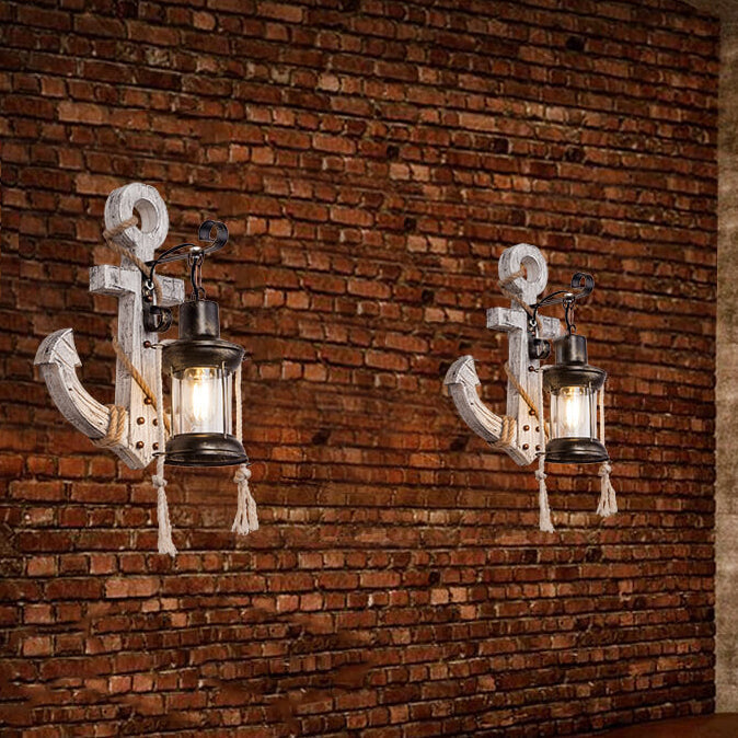 Lorienne Industrial Vintage Iron and Wood Anchor Wall Sconce for Entryway Lighting