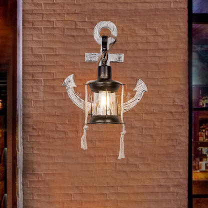 Lorienne Industrial Vintage Iron and Wood Anchor Wall Sconce for Entryway Lighting