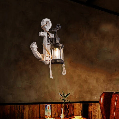 Lorienne Industrial Vintage Iron and Wood Anchor Wall Sconce for Entryway Lighting