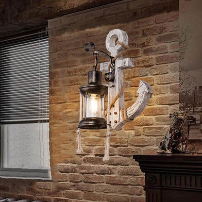 Lorienne Industrial Vintage Iron and Wood Anchor Wall Sconce for Entryway Lighting