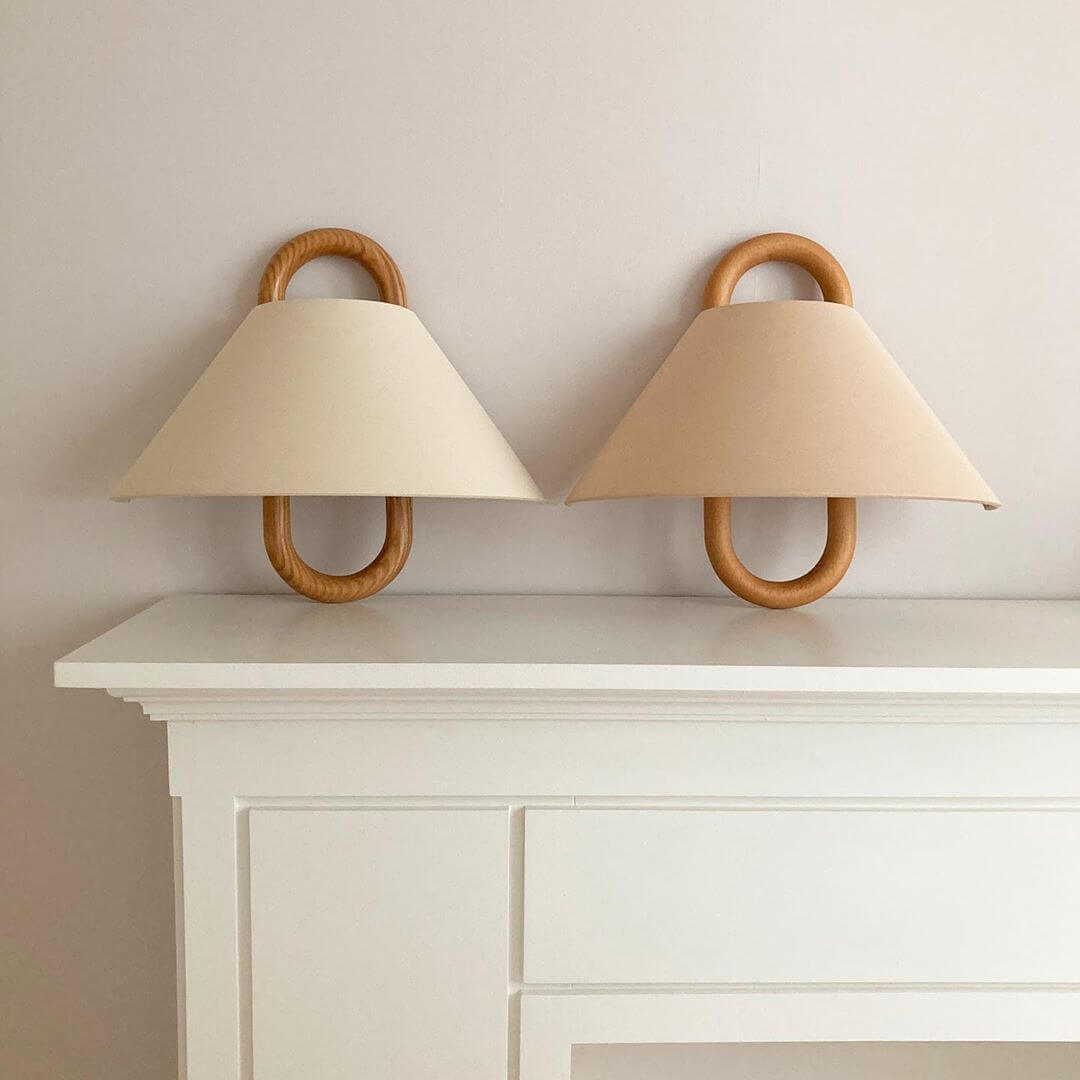 Halcyra Modern Beechwood Fabric Shade Wall Sconce for Hallway and Stairwell Lighting