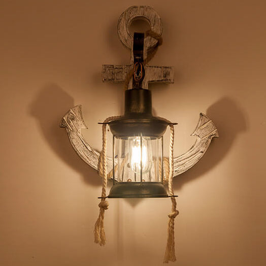 Lorienne Industrial Vintage Iron and Wood Anchor Wall Sconce for Entryway Lighting