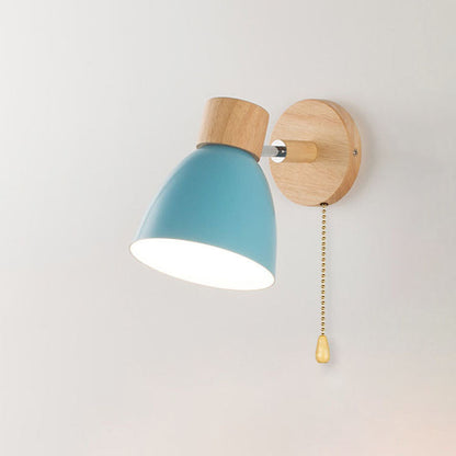 Yvonelle Minimalist Iron Wood Wall Sconce with Zipper Switch for Colorful Hallway Accent