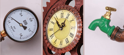 Brasselle Industrial Iron Gear and Pipe Wall Sconce with Clock for Hallway and Bar