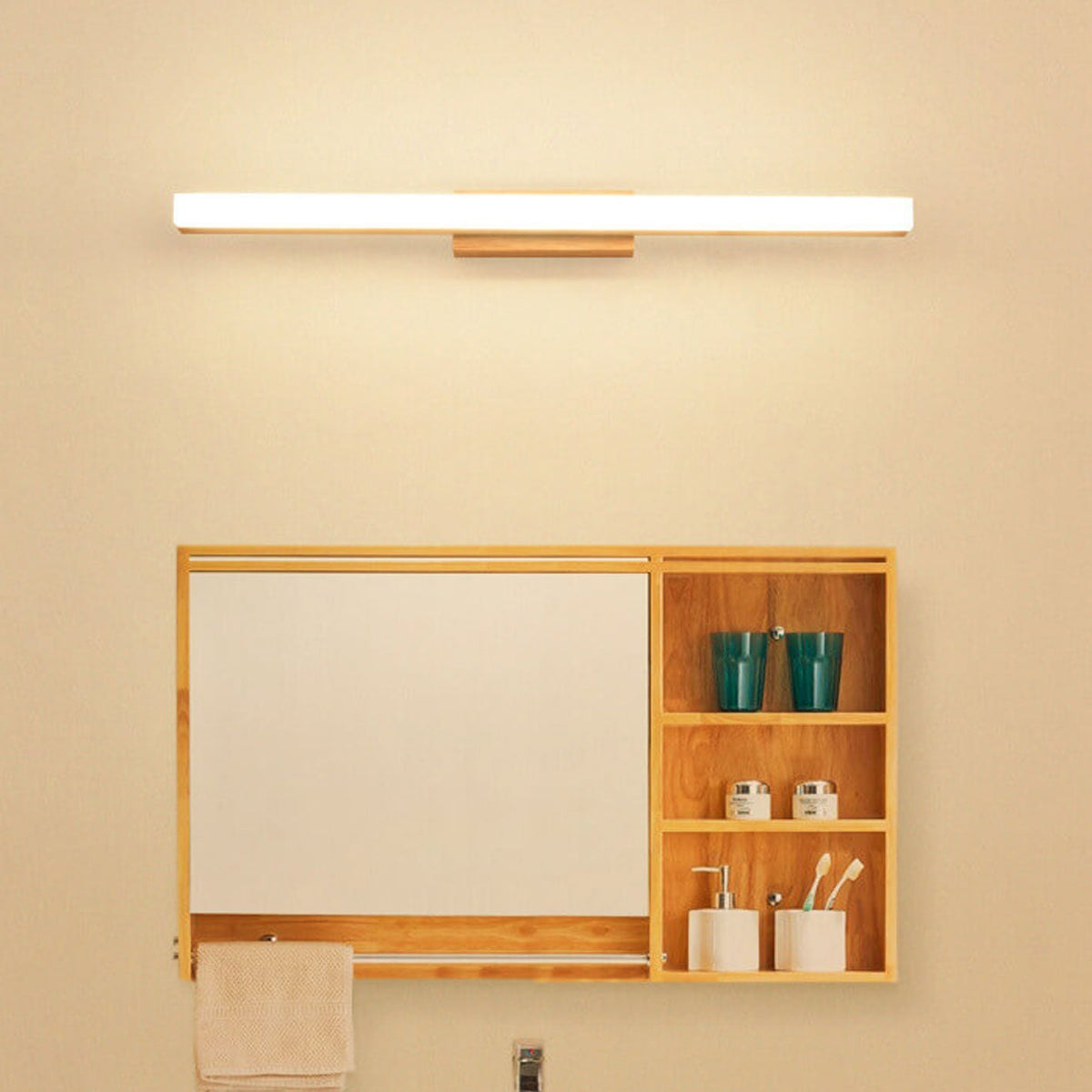Iridelle Minimalist Wood LED Vanity Strip Light with Dimmable Warm and White Glow