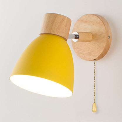 Yvonelle Minimalist Iron Wood Wall Sconce with Zipper Switch for Colorful Hallway Accent