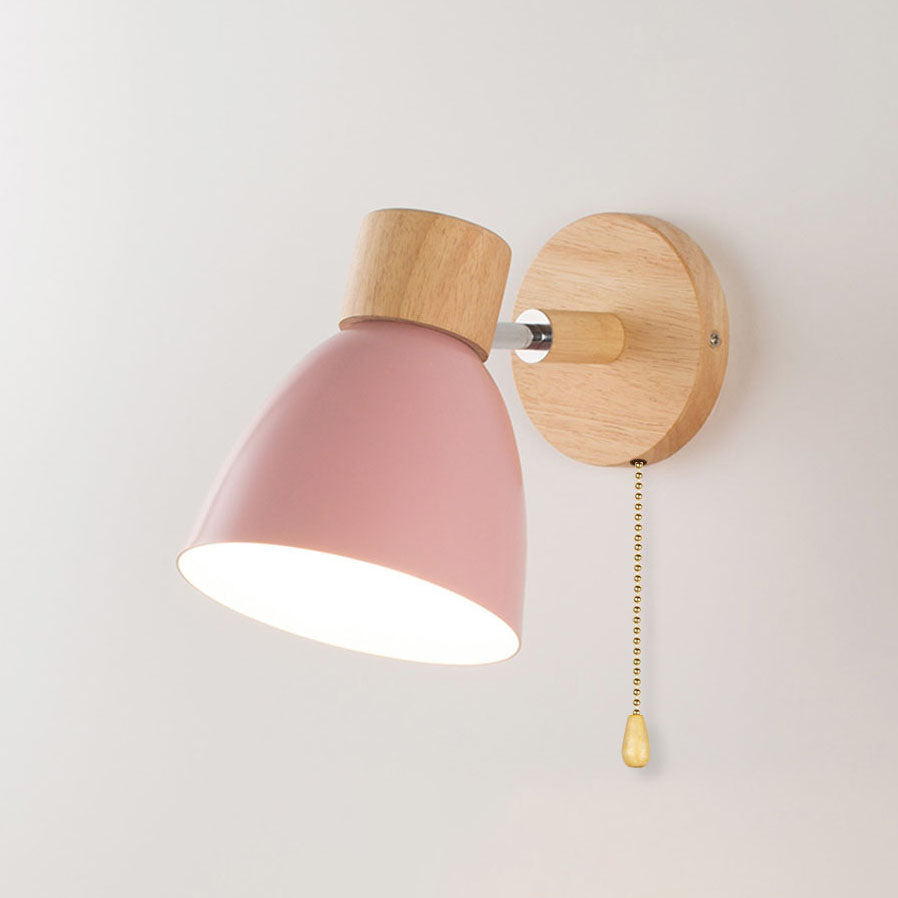 Yvonelle Minimalist Iron Wood Wall Sconce with Zipper Switch for Colorful Hallway Accent