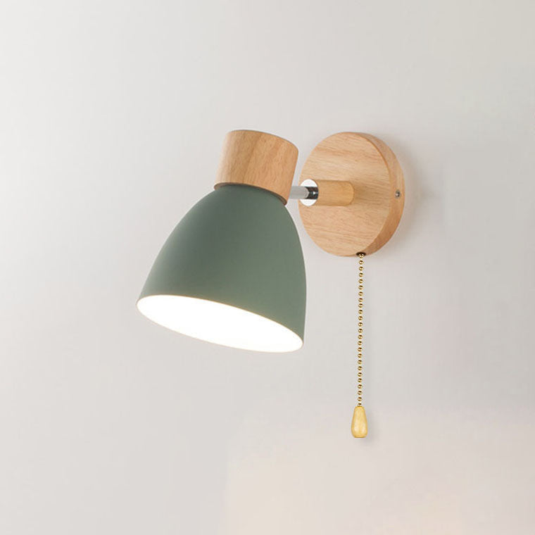 Yvonelle Minimalist Iron Wood Wall Sconce with Zipper Switch for Colorful Hallway Accent