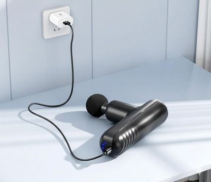 Portable Mini Massage Gun – Handheld Percussion Massager with 4 Heads, Quiet Brushless Motor, USB-C Charging, Black