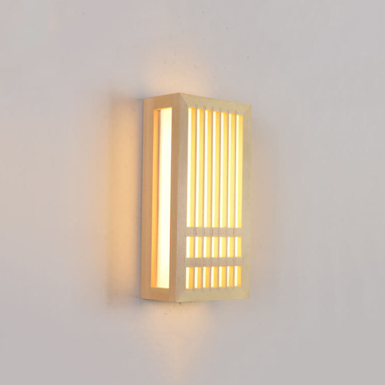 Florentia Japanese Solid Wood Rectangular LED Wall Sconce for Living Room Accent Walls