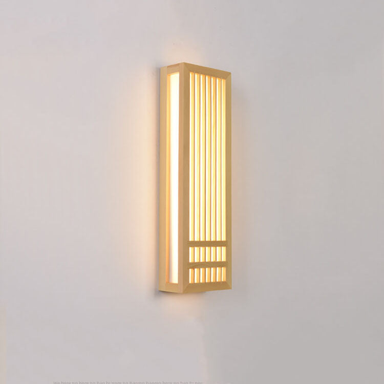 Florentia Japanese Solid Wood Rectangular LED Wall Sconce for Living Room Accent Walls