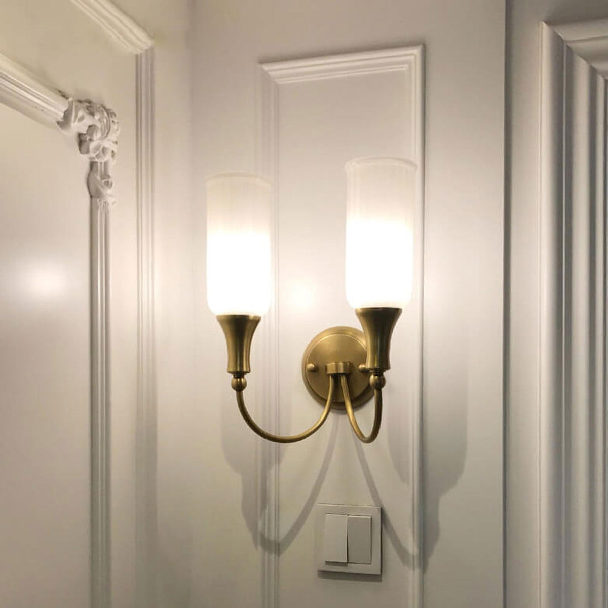 Doveraine Vintage Gold Brass Glass Wall Sconce with Warm Hallway and Bedroom Glow
