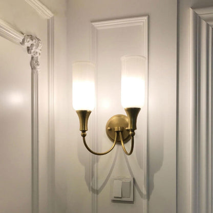Doveraine Vintage Gold Brass Glass Wall Sconce with Warm Hallway and Bedroom Glow