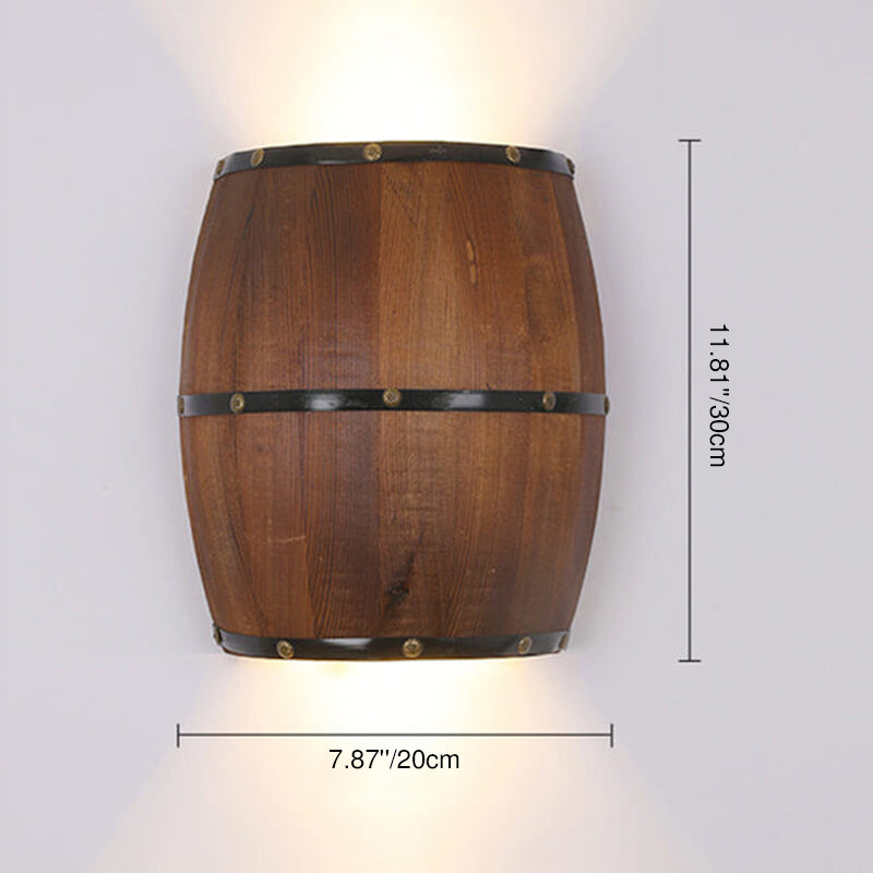 Faubourg Industrial Brown Wood Half Barrel Wall Sconce for Living Room Ambient Glow