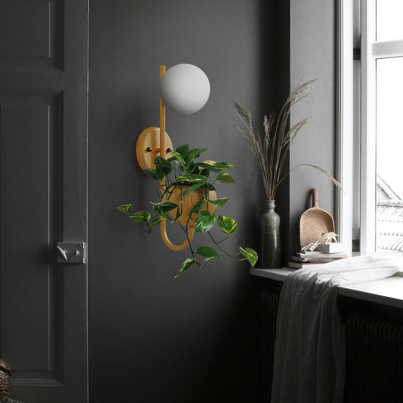 Kensielle Modern Iron Sphere Glass Wall Sconce with Planter Storage Design