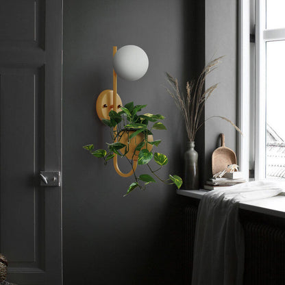 Kensielle Modern Iron Sphere Glass Wall Sconce with Planter Storage Design
