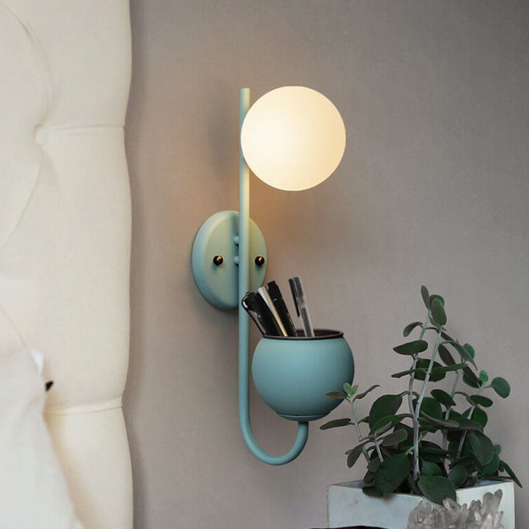 Kensielle Modern Iron Sphere Glass Wall Sconce with Planter Storage Design