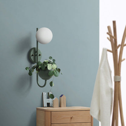 Kensielle Modern Iron Sphere Glass Wall Sconce with Planter Storage Design