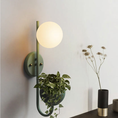 Kensielle Modern Iron Sphere Glass Wall Sconce with Planter Storage Design