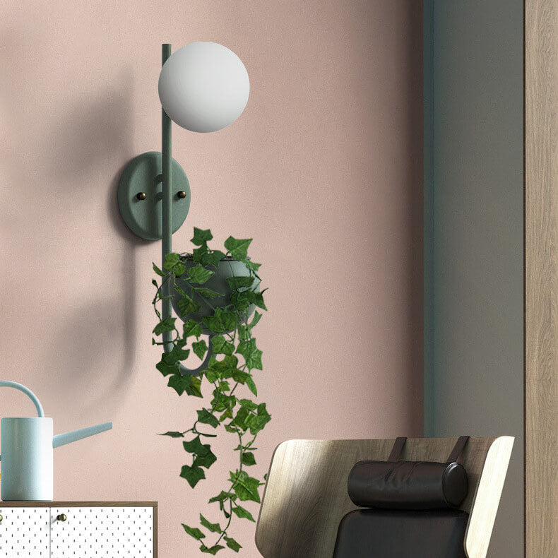 Kensielle Modern Iron Sphere Glass Wall Sconce with Planter Storage Design