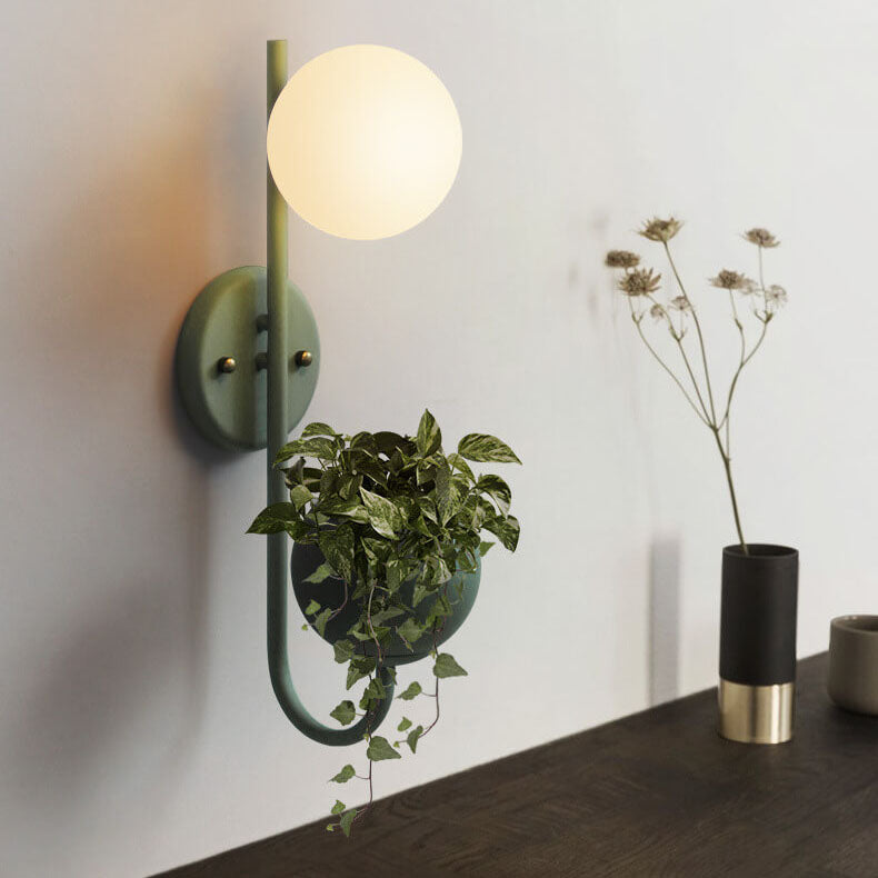 Kensielle Modern Iron Sphere Glass Wall Sconce with Planter Storage Design